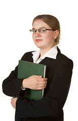 Image showing young female accountant with ledger