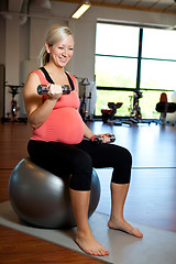 Image showing Pregnant woman exercising with weights