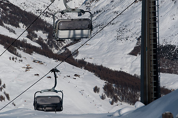 Image showing Chairlifts with ski slopes