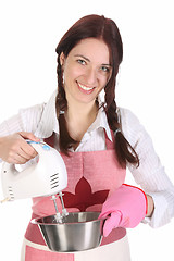 Image showing housewife preparing with kitchen mixer