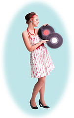 Image showing Pinup style woman with records
