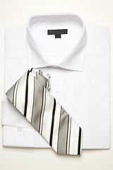 Image showing classic white shirt and striped tie