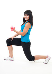 Image showing Woman do fitness stand with dumbbells