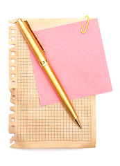 Image showing Note papers and pen