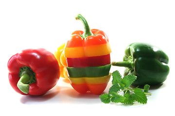 Image showing Layers of colorful peppers