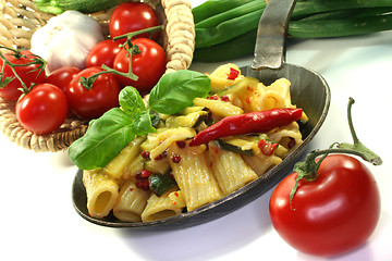 Image showing noodles with fiery chili and zucchini