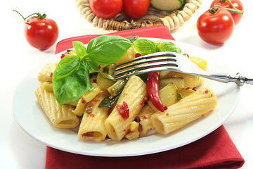 Image showing Noodles with fiery chili and zucchini