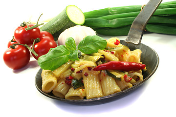 Image showing Tortiglione with fiery chilli and zucchini