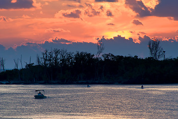 Image showing fiery sunset over the bay