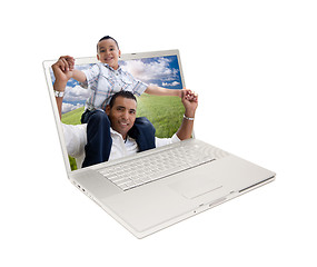 Image showing Happy Hispanic Father and Son in Laptop Screen