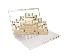 Image showing Laptop with Stacks of Money Coming From Screen