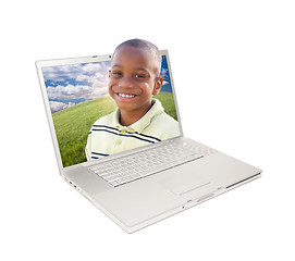 Image showing Happy African American Boy in Laptop