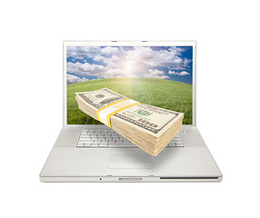 Image showing Laptop with Stack of Money Coming From Screen