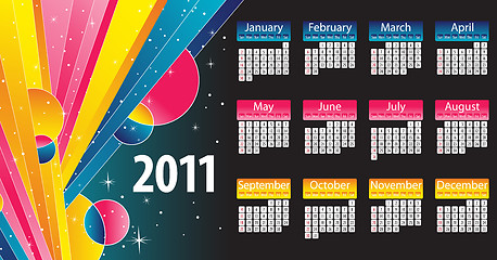 Image showing Modern and colorful calendar 2011 with stripes and stars
