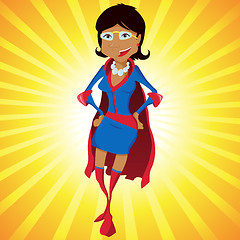 Image showing Black Super Woman Mother Cartoon with Yellow Background.