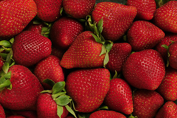 Image showing Pile of red strawberries 