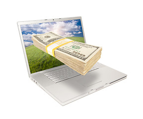 Image showing Laptop with Stack of Money Coming From Screen