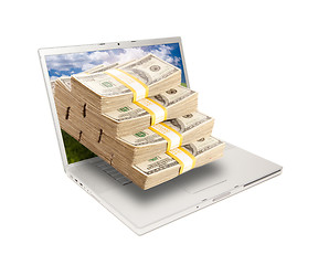 Image showing Laptop with Stacks of Money Coming From Screen