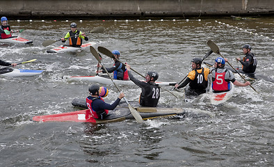 Image showing Kayak polo infight