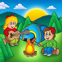 Image showing Two camping kids