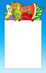 Image showing Cartoon fruits holding blank board