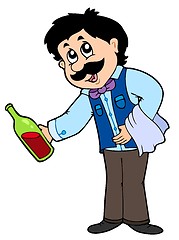 Image showing Cartoon waiter serving wine
