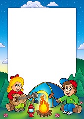 Image showing Frame with camping kids