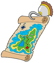 Image showing Treasure map with pirate hook