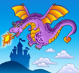 Image showing Huge flying dragon near castle