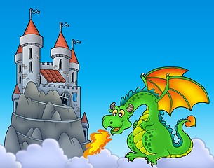 Image showing Green dragon with castle on hill