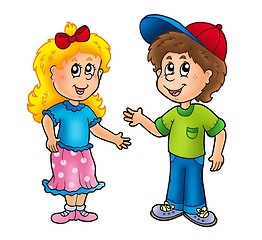Image showing Cartoon happy girl and boy
