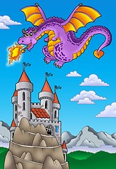 Image showing Flying dragon with castle on hill