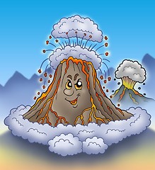 Image showing Erupting cartoon volcano
