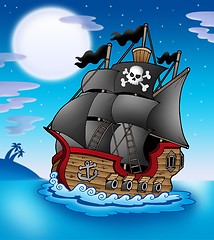 Image showing Pirate vessel at night