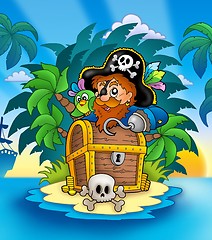 Image showing Small island with pirate and chest