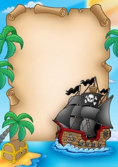 Image showing Parchment with pirate vessel