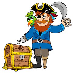 Image showing Pirate with old treasure chest