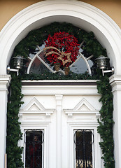 Image showing Entrance of house with holiday decoration
