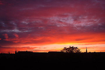 Image showing Sunset above city