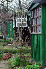 Image showing small gardens with cabins