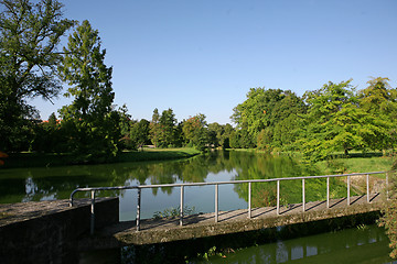 Image showing Lake in park, castle in Lednice