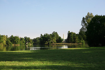 Image showing Lake in park, castle in Lednice