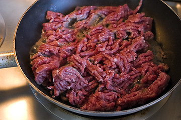 Image showing Close up on Ground Beef on a Pan
