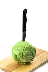 Image showing green cabbage with knife