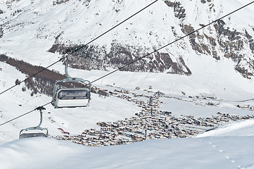 Image showing Chairlifts with mountain village