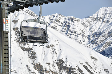 Image showing Chairlift and mountains