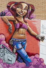 Image showing Graffiti of teenage girl listening to music