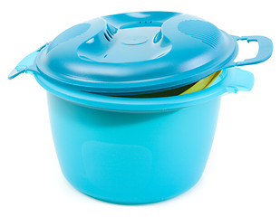 Image showing Blue plastic saucepan