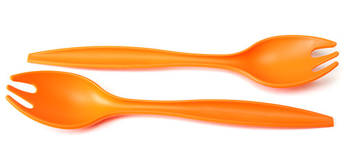 Image showing Two plastic orange forks