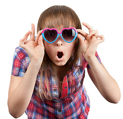 Image showing Beautiful girl in open-mouthed sunglasseses